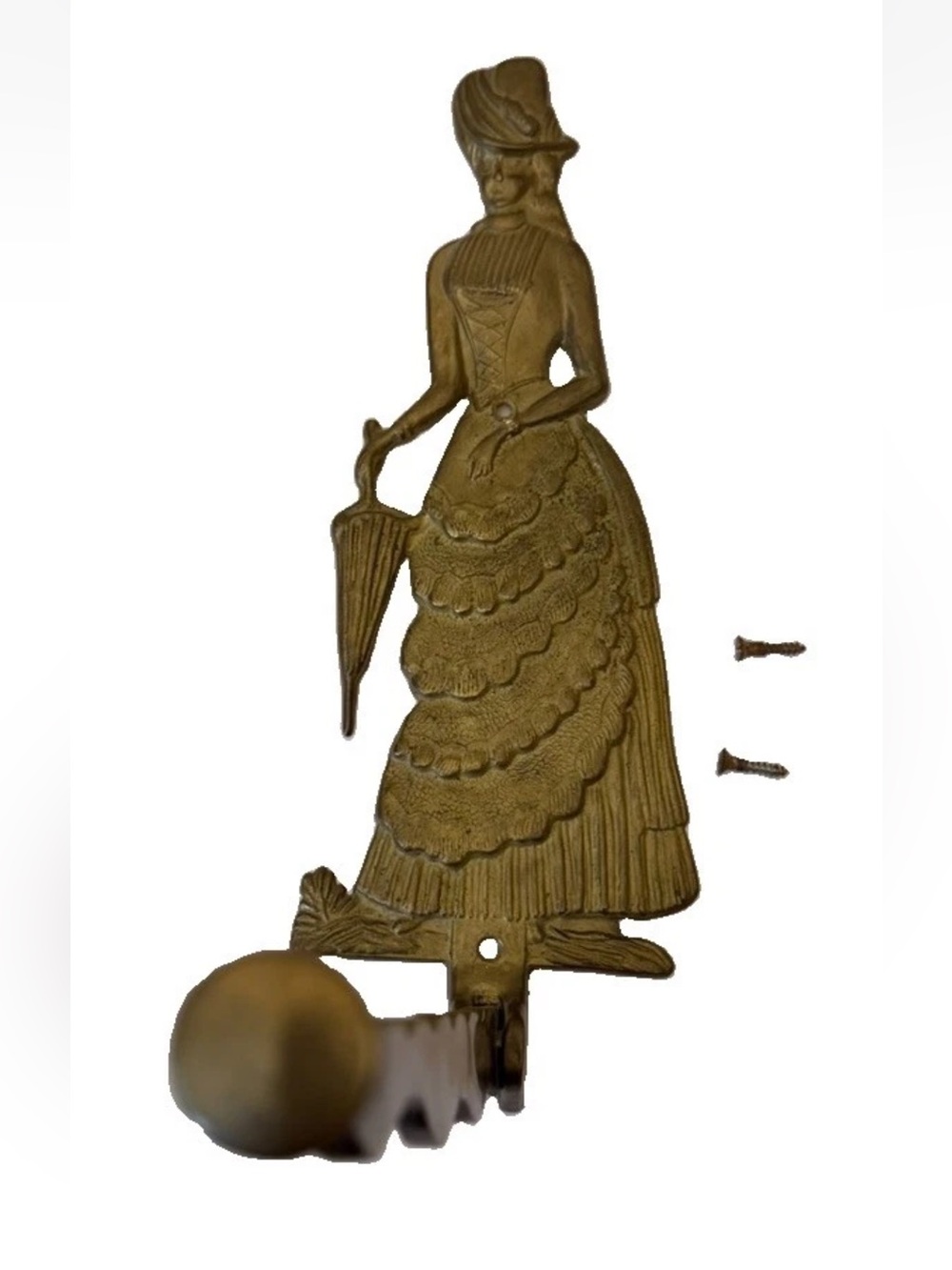 Victorian Lady Brass Wall Hook - Gold Finish Decorative Closet Hook
